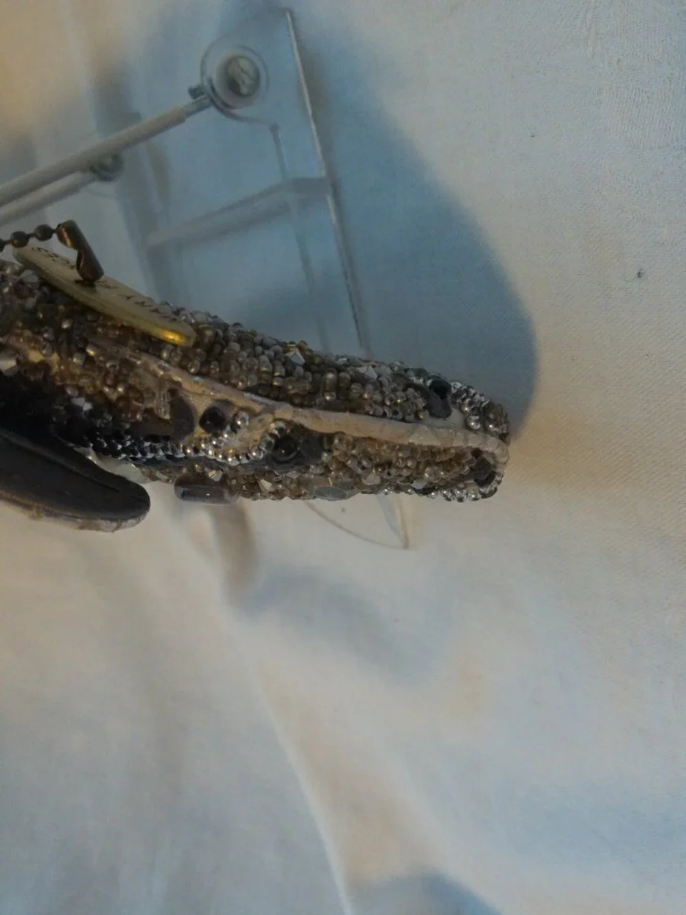 Mary Frances Grey Silver Black Beaded Evening Bag Purse VGUC